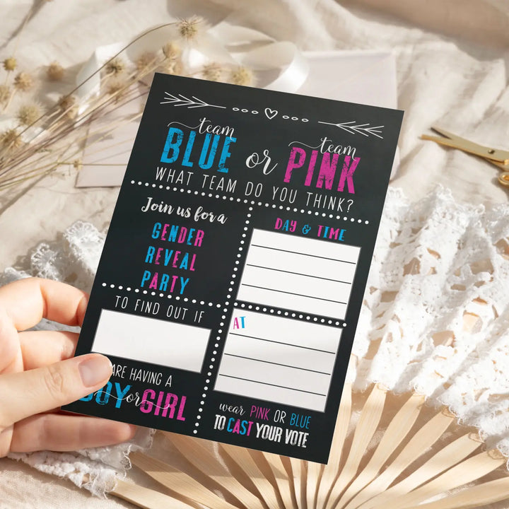 Gender Reveal Invitations with Envelopes, Bee Baby Shower Invites Customize Party Details DIY 5x7 Card Set, 25 Pack