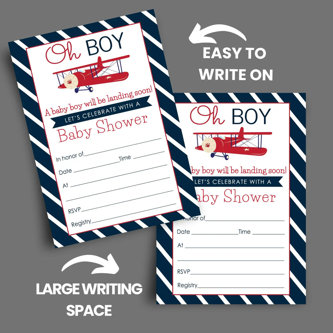 Airplane Baby Shower Invitations with Envelopes (15 Pack)