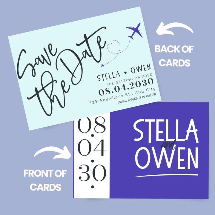 Custom minty aqua and lilac save the date cards - personalized 4x6 inch invitations with elegant typography white