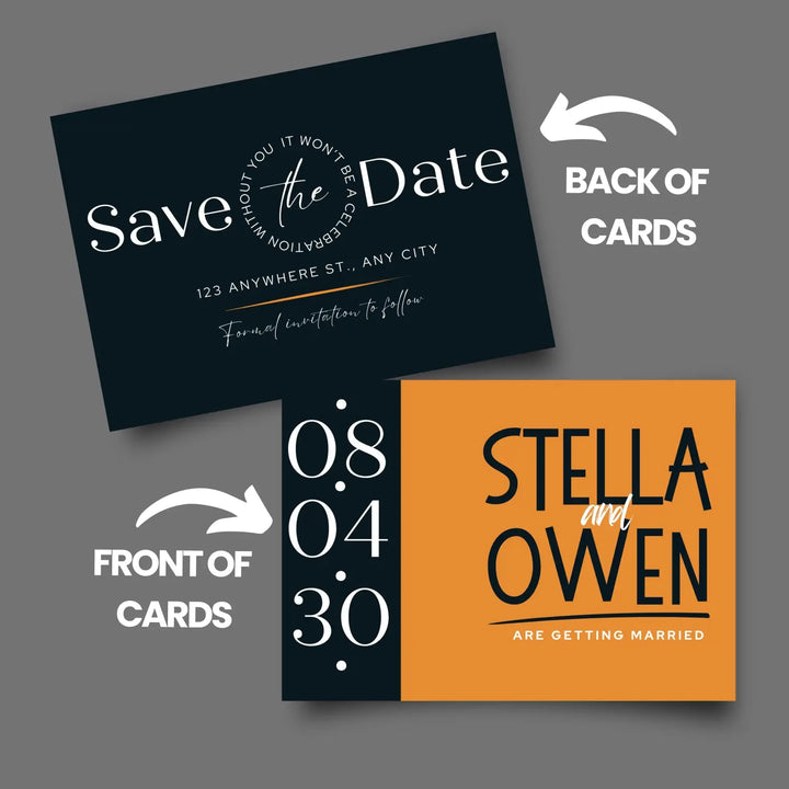 Custom Tangerine and Black Save the Date Cards - Personalized 4x6 Inch Invitations with Elegant Typography and White Envelopes - Perfect for Weddings, Birthdays, and Showers