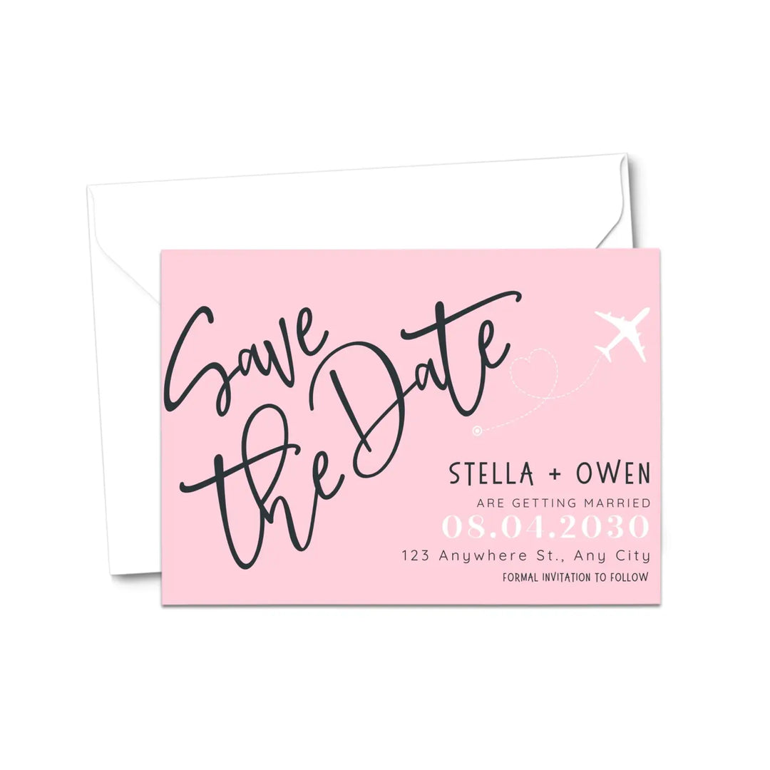 Custom Peony Pink and Black Save the Date Cards - Personalized 4x6 Inch Invitations with Elegant Typography and White Envelopes - Perfect for Weddings, Birthdays, and Showers