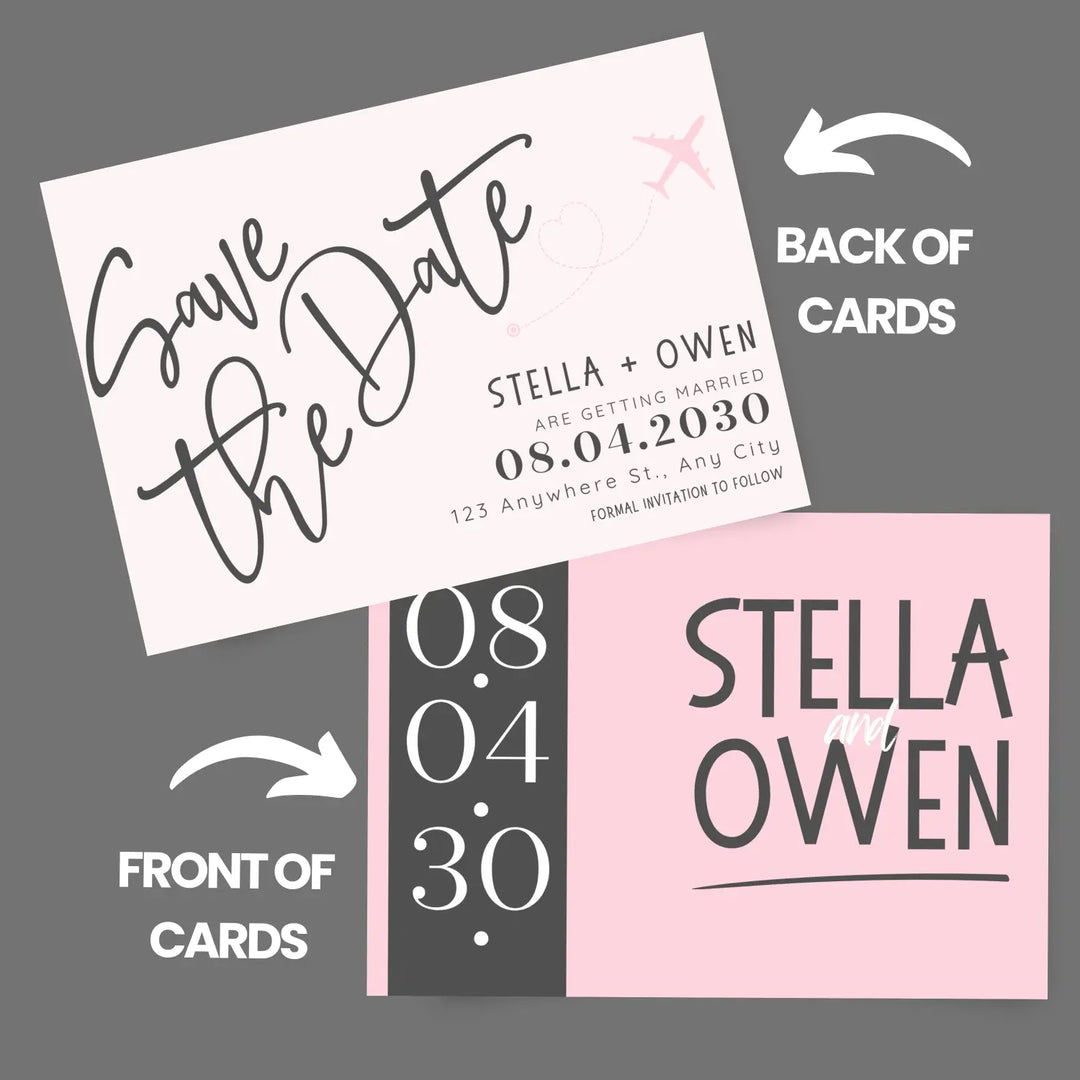 Custom Pink and White Save the Date Cards - Personalized 4x6 Inch Invitations with Elegant Typography and White Envelopes - Perfect for Weddings, Birthdays, and Showers