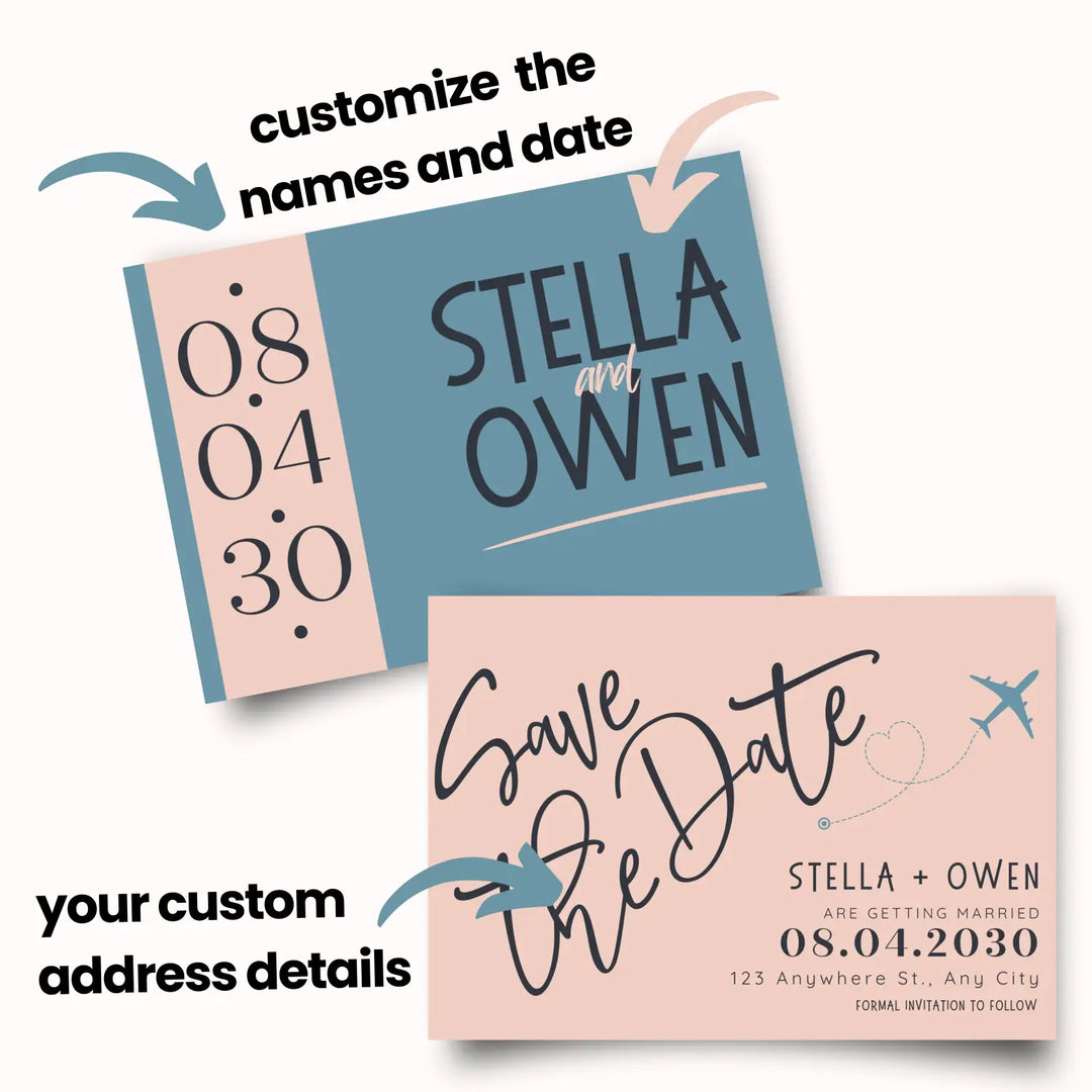 Custom Teal, Peach and Slate Grey Save the Date Cards - Personalized 4x6 Inch Invitations with Elegant Typography and White Envelopes - Perfect for Weddings, Birthdays, and Showers