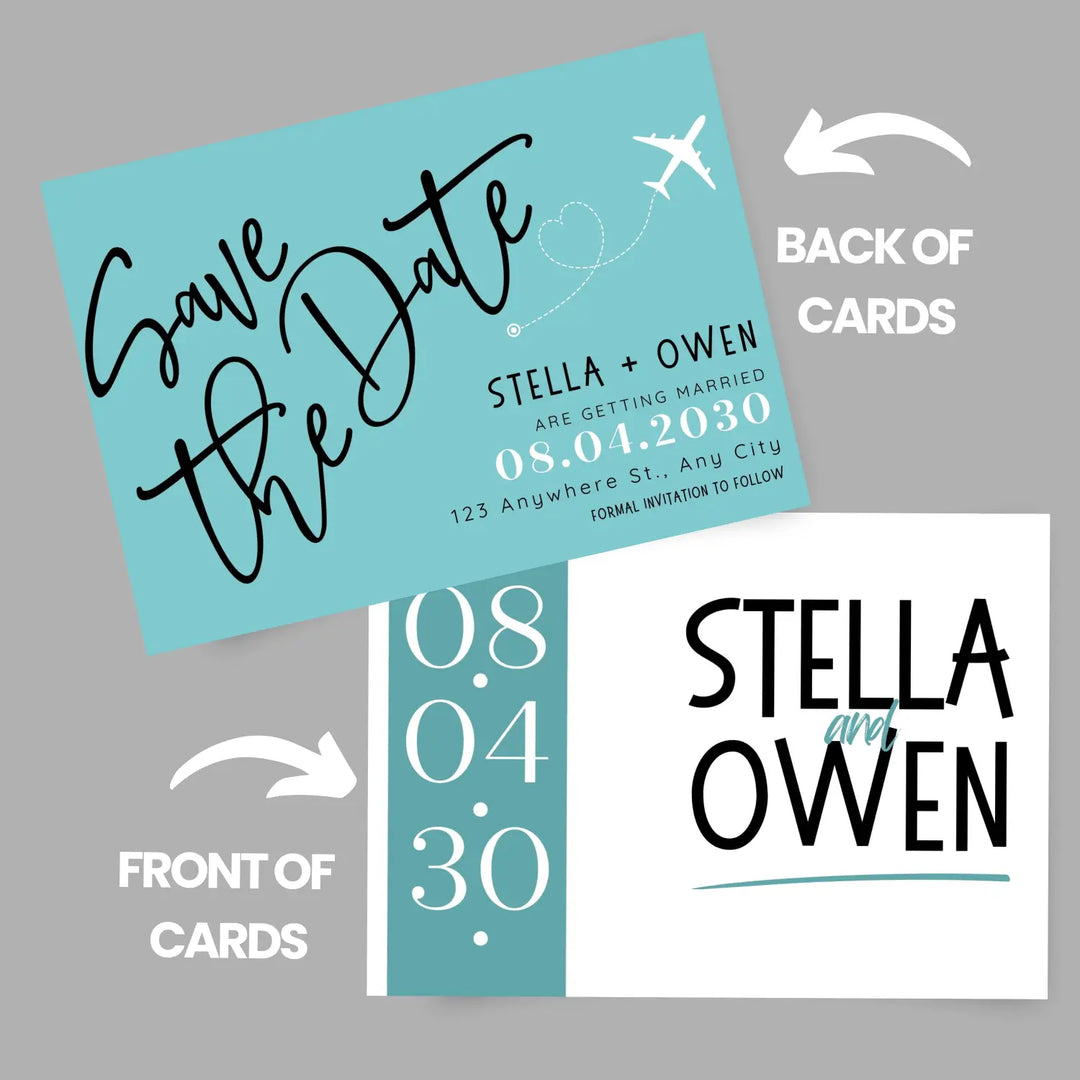 Custom Aqua and Jade Save the Date Cards - Personalized 4x6 Inch Invitations with Elegant Typography and White Envelopes - Perfect for Weddings, Birthdays, and Showers