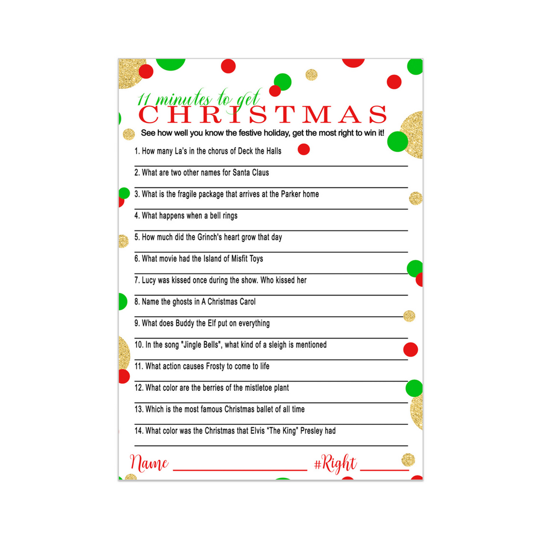 Christmas Trivia Game Fun Party Activity for Adults, Office, Group, Thanksgiving, Holiday Movie and Song Questions, 25 Guest Pack, 5x7 Cards, Version 1 - Paper Clever Party