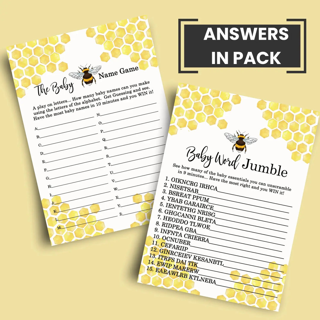 Bumblebee Baby Shower Game Pack, Yellow & Black, 5x7 Cards (25 ct)