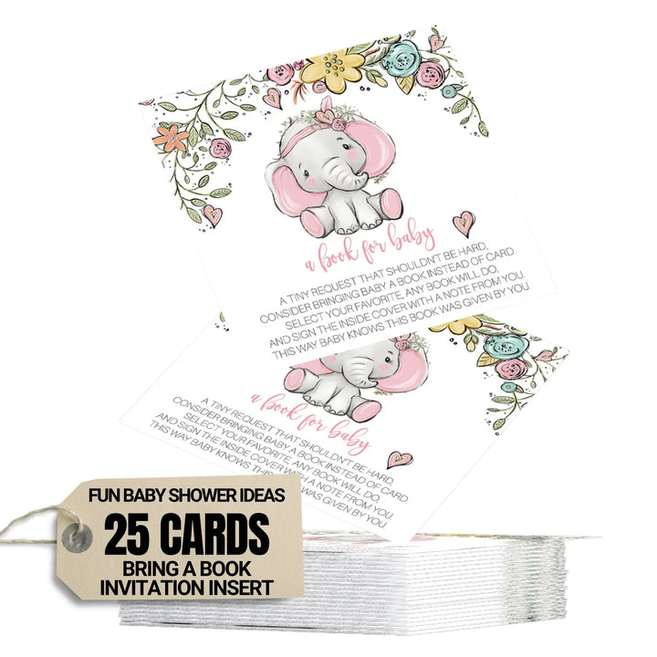 Cottage elephant books for baby shower request cards - invitations