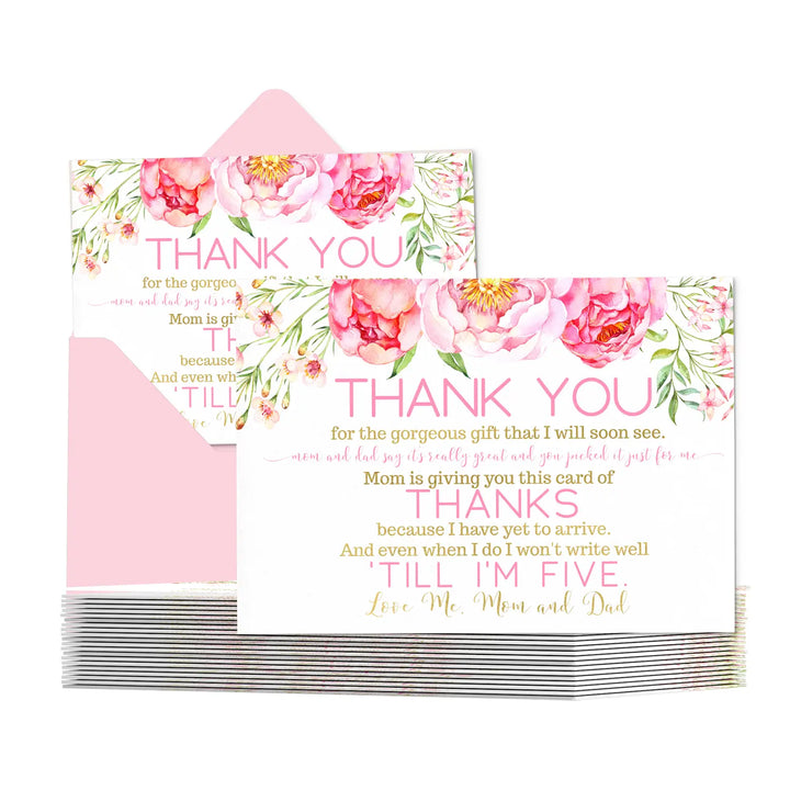 Cottage floral girls baby shower thank you cards - 15 pack charming notecards with pink envelopes 4x6 - office product