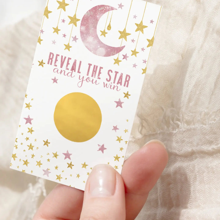 Twinkle Little Star Baby Shower Games Girls - 30 Cards - Fun Scratch Off Game for Guest Prizes, Activities and Favors Ideas, Pink and Gold Theme