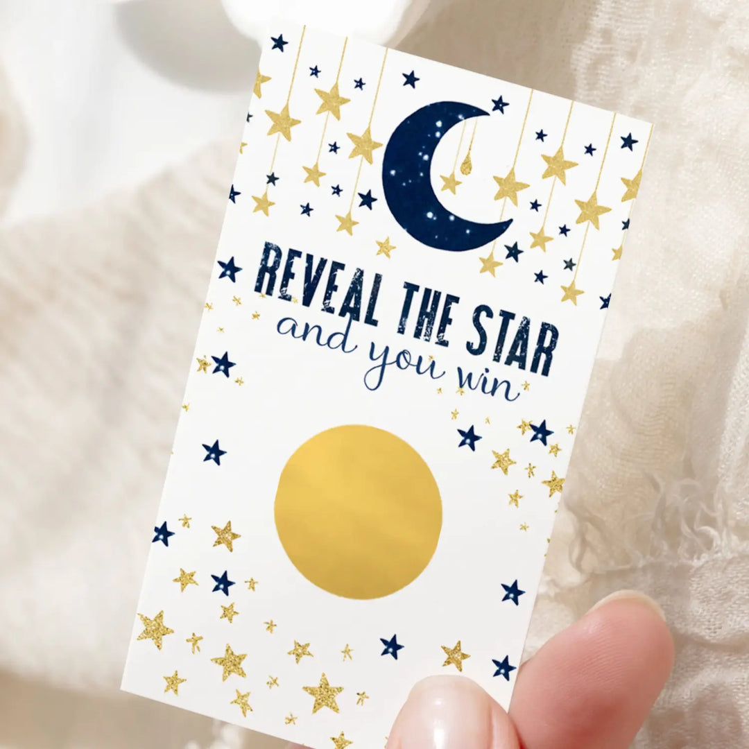 Twinkle Little Star Baby Shower Games for Boy - 30 Cards - Fun Scratch Off Game for Guest Prizes, Activities or Favors Ideas, Blue and Gold Theme