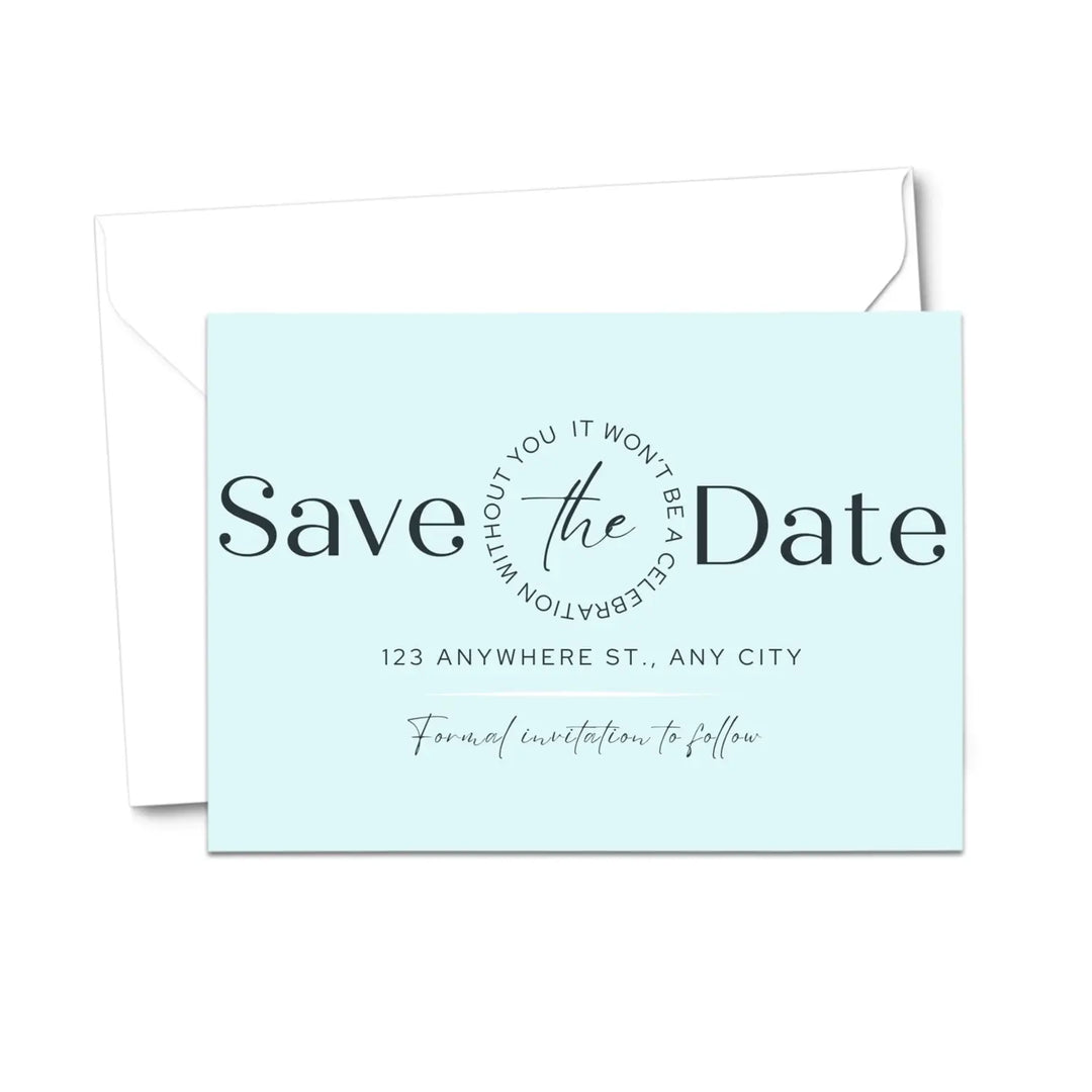 Custom Mint and Slate Gray Save the Date Cards - Personalized 4x6 Inch Invitations with Elegant Typography and White Envelopes - Perfect for Weddings, Birthdays, and Showers