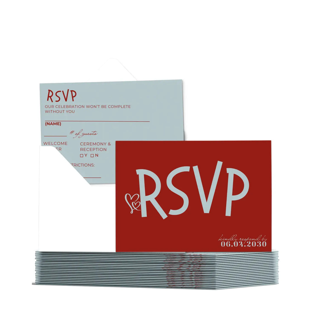 Retro Blue and Red RSVP Cards with Elegant Calligraphy - Premium Card Stock, 4x6 Inch