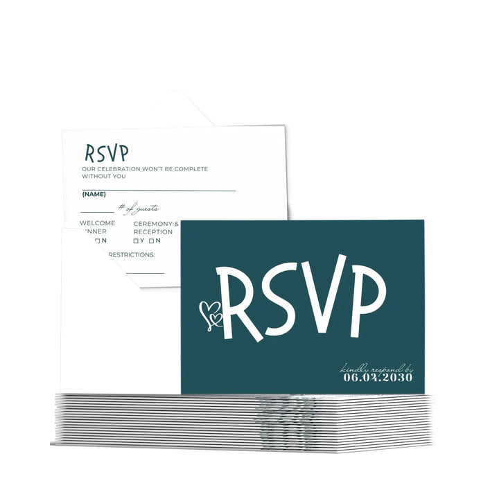 Custom Hunter Green RSVP Cards with Elegant Black Calligraphy - Premium Card Stock, 4x6 Inch Size