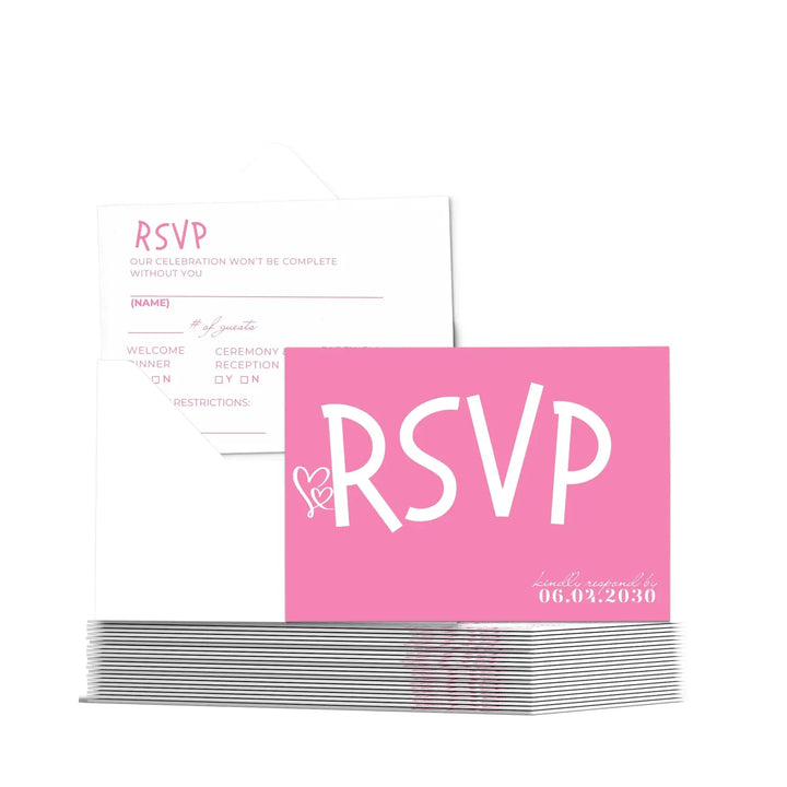 Geranium Pink RSVP Cards with Elegant White Calligraphy - Premium Card Stock, 4x6 Inch