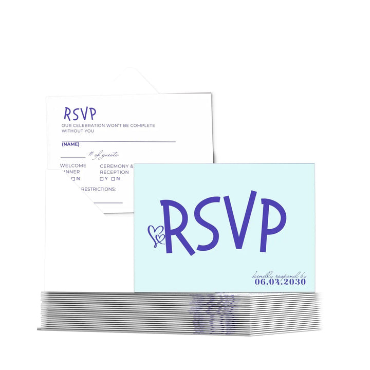 Custom Minty Aqua, Purple, and White RSVP Cards with Elegant Calligraphy - Premium Card Stock, 4x6 Inch Size