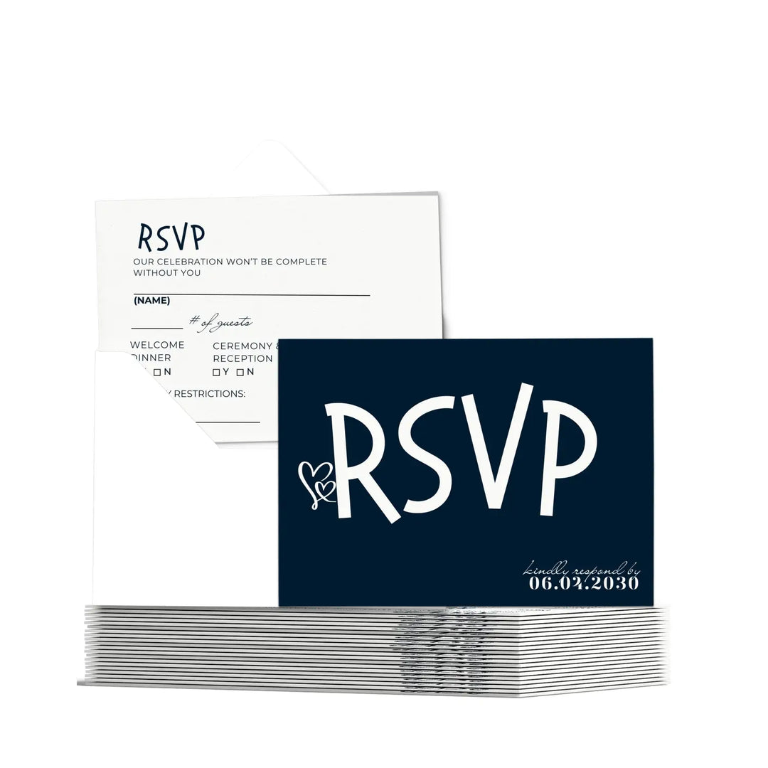 Custom Black and White RSVP Cards with Elegant Calligraphy - Premium Card Stock, 4x6 Inch Size