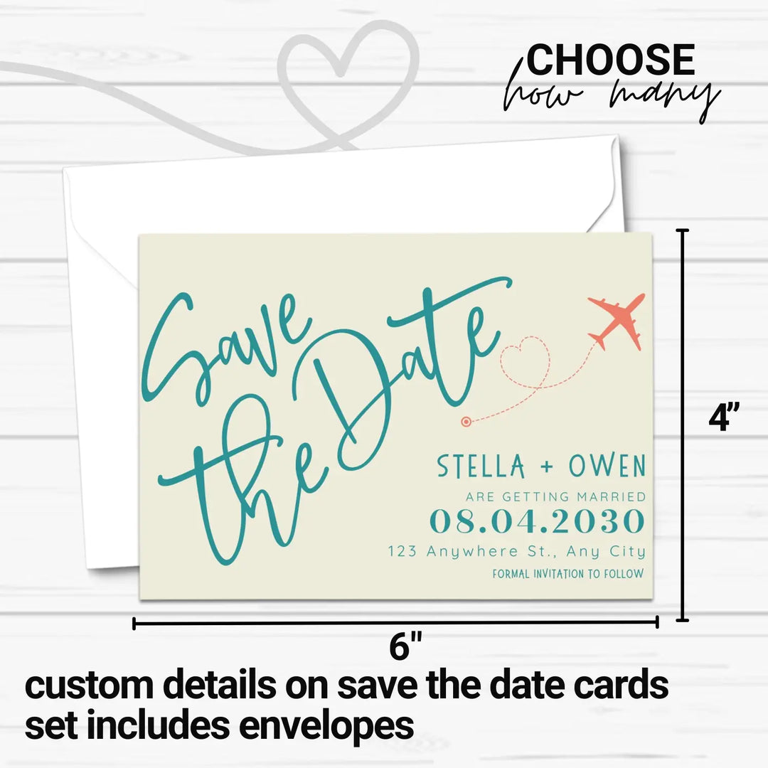 Custom Key Lime and Teal Save the Date Cards - Personalized 4x6 Inch Invitations with Elegant Typography and White Envelopes - Perfect for Weddings, Birthdays, and Showers