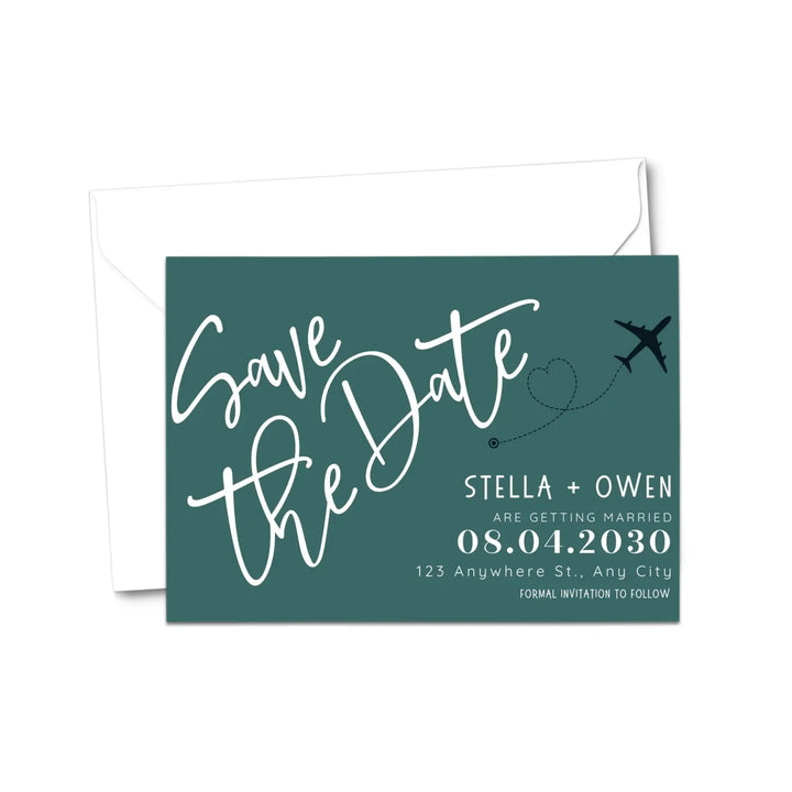 Custom teal black and creamy white save the date cards - personalized 4x6 inch invitations with elegant typography