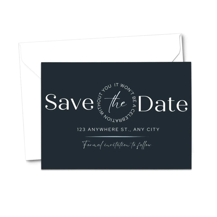 Custom Blue, Black, and White Save the Date Cards - Personalized 4x6 Inch Invitations with Elegant Typography and White Envelopes - Perfect for Weddings, Birthdays, and Showers
