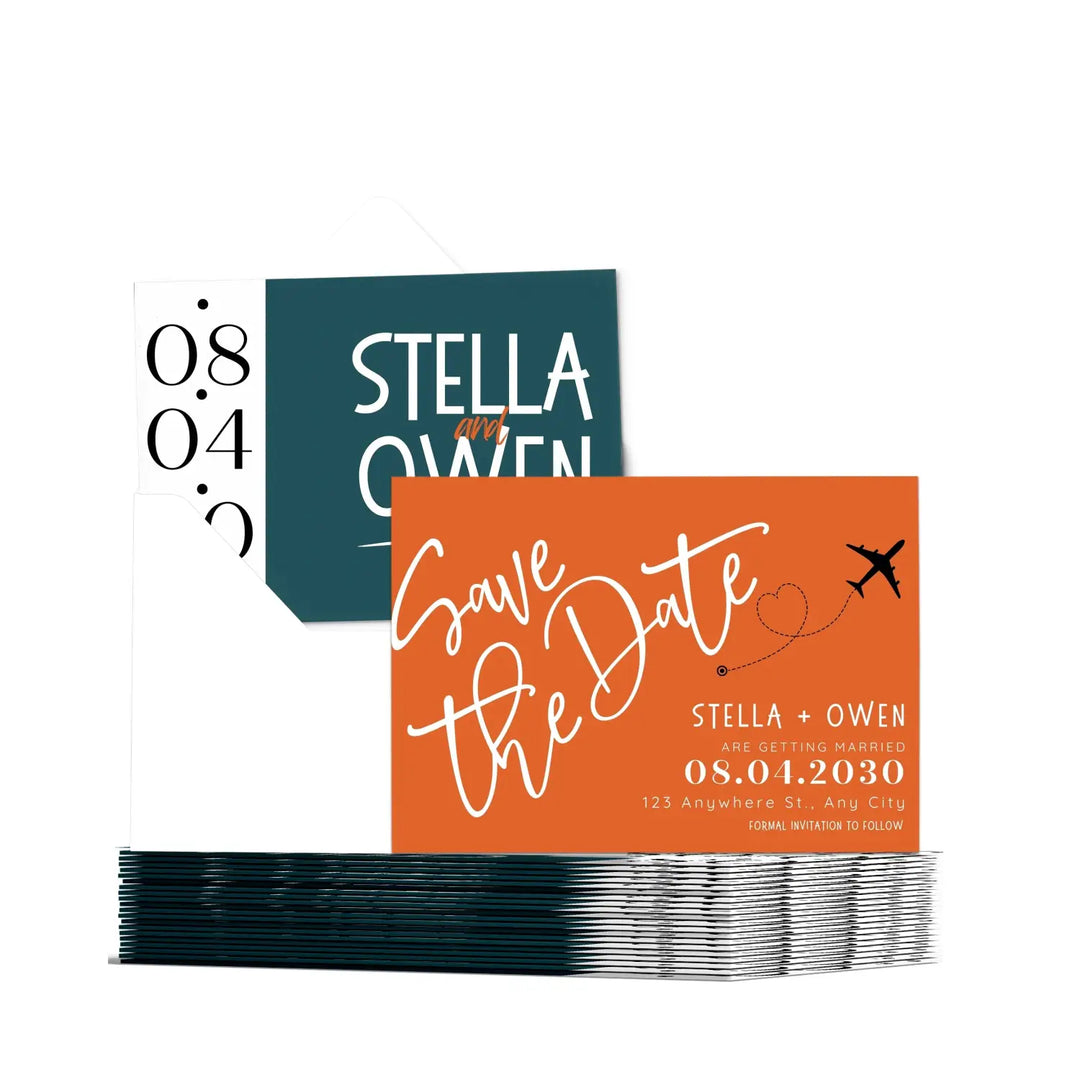Custom Clementine and Hunter Green Save the Date Cards - Personalized 4x6 Inch Invitations with Elegant Typography and White Envelopes - Perfect for Weddings, Birthdays, and Showers