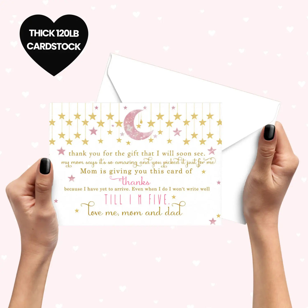 Twinkle Little Star Thank You Cards for Girls – Pink and Gold Notecards (Pack of 25)