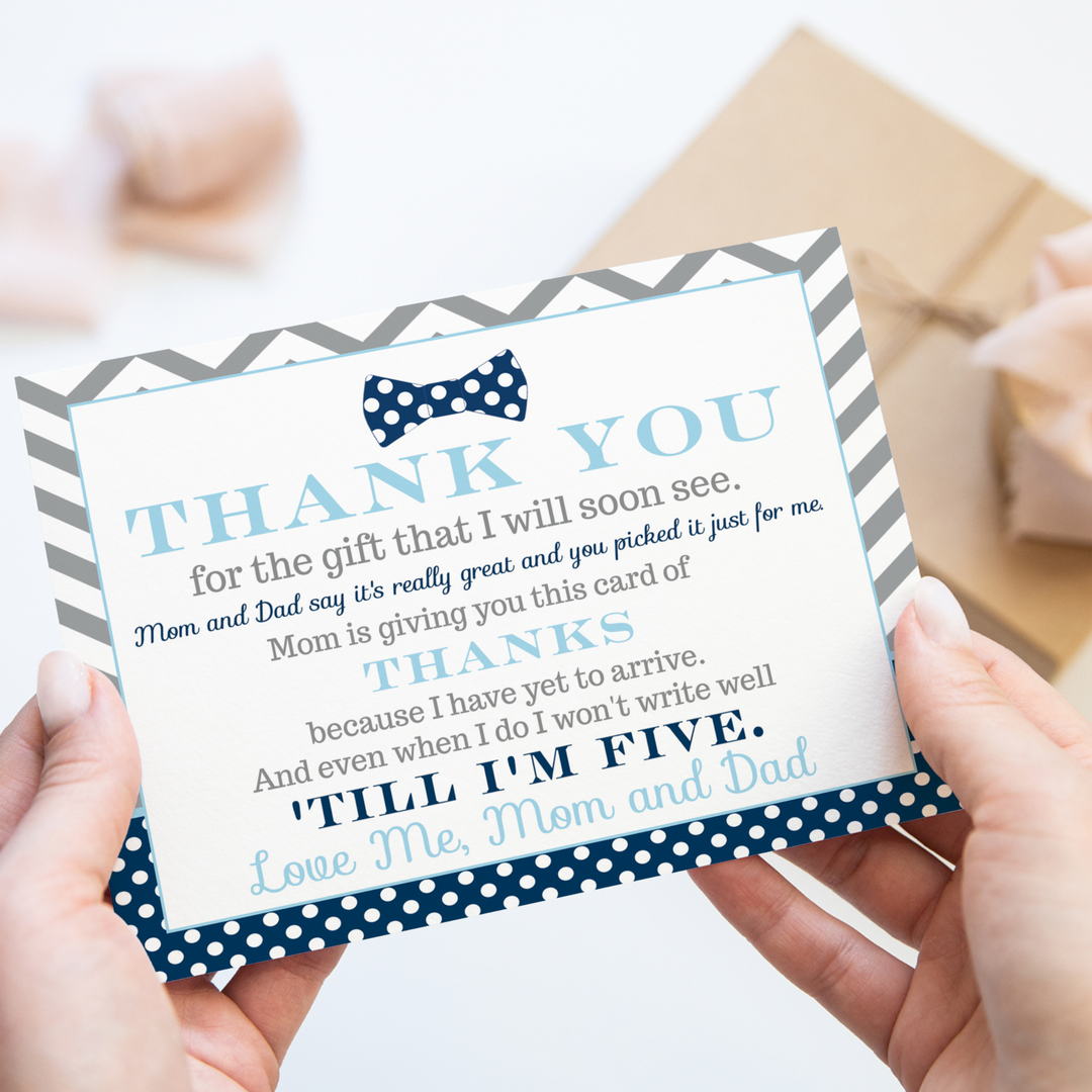 Bow Tie Baby Shower Thank You Cards for Boys – Personalized Notes (Pack of 25) - Paper Clever Party