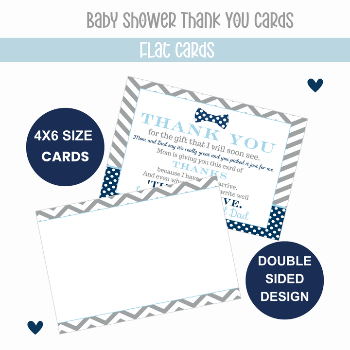 Bow Tie Baby Shower Thank You Cards for Boys – Personalized Notes (Pack of 25) - Paper Clever Party