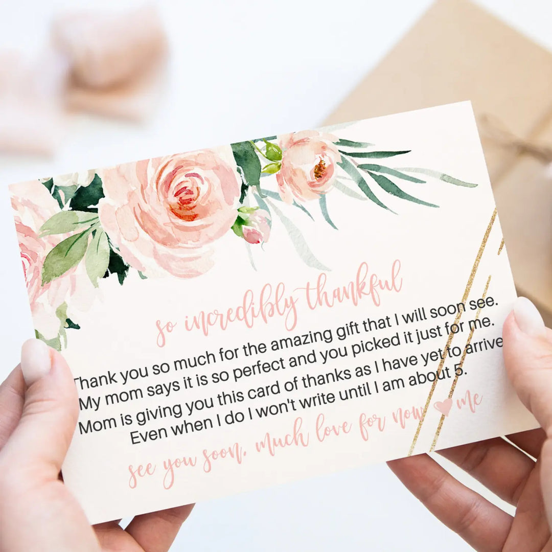 Graceful Floral Baby Shower Thank You Cards for Girls – Notecards (Pack of 25)