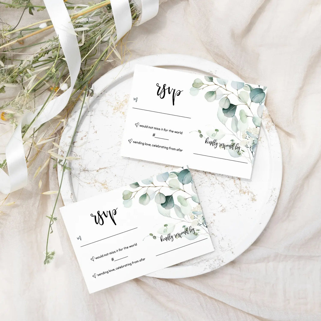 Greenery RSVP Cards for Wedding Invitations with Envelopes - 25 Set - Rustic Eucalyptus Design, 3.5x5 - All Occasions Graduations, Bridal Showers & Birthdays