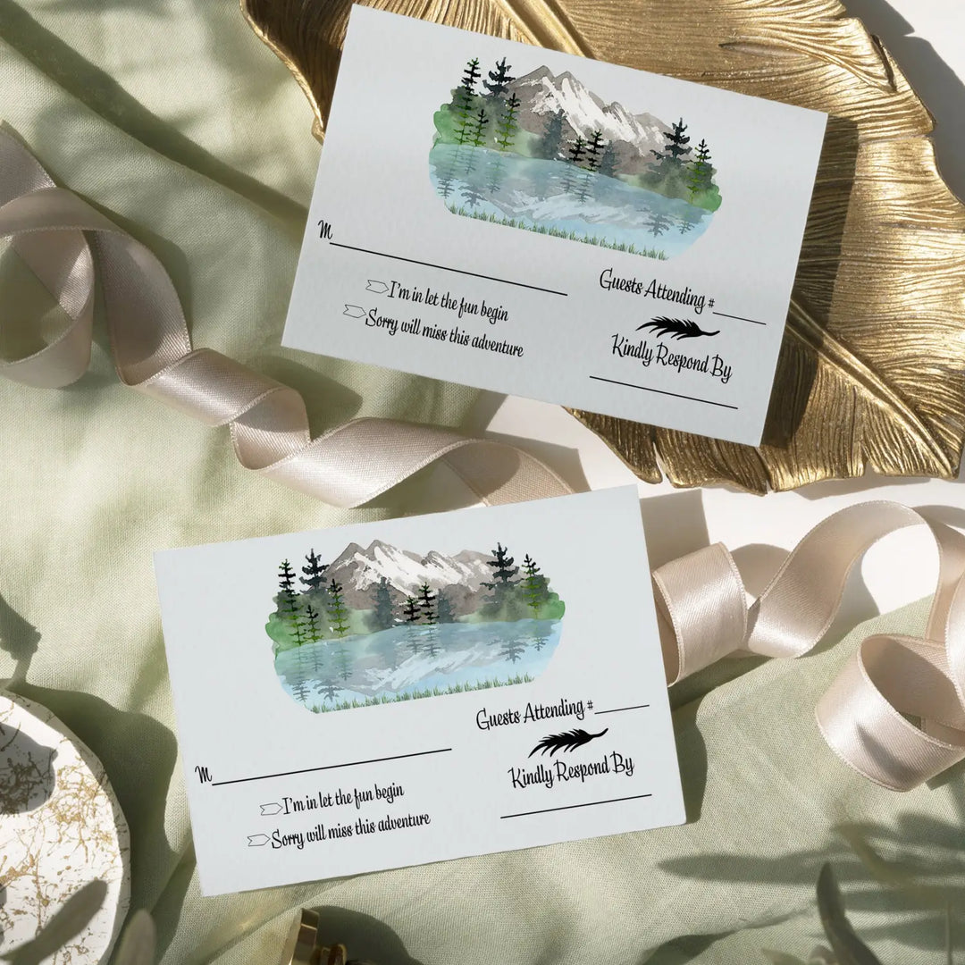 Adventure RSVP Cards for Wedding Invitations with Envelopes - Rustic Mountain Theme - 25 Set - 3.5x5 Response Inserts for Guests - Perfect for Graduation, Bridal Showers, Anniversaries