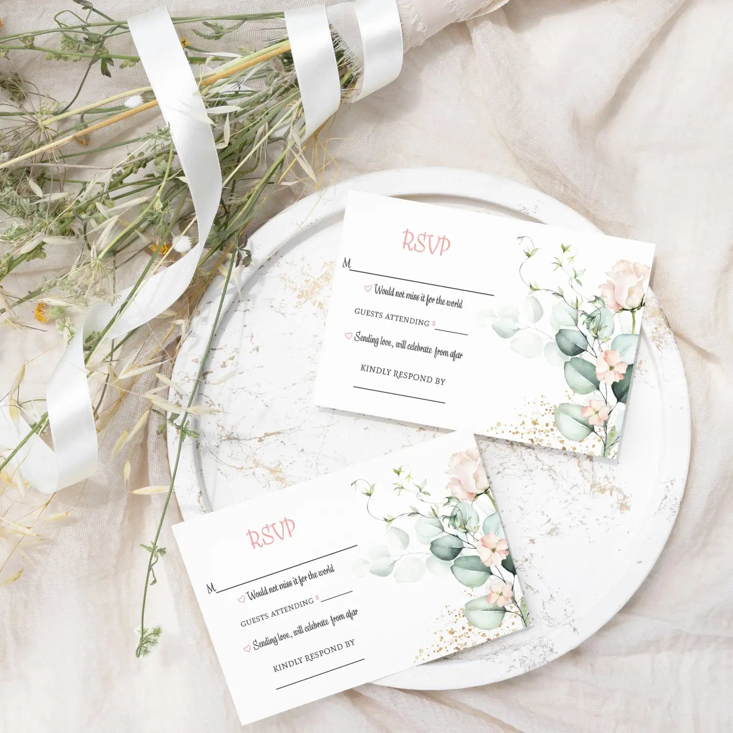 Blush greenery pink floral rsvp cards - wedding response set 3.5x5 envelopes included 25 pack - invitations