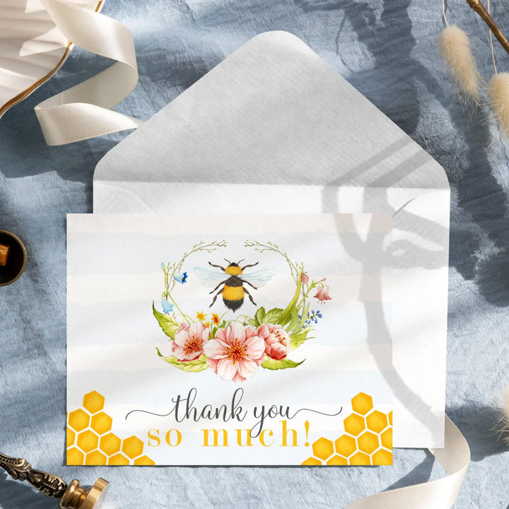 Bumblebee All-Occasion Thank You Cards - Rustic ‘Mama to Bee’ Design, 25-Pack with Envelopes