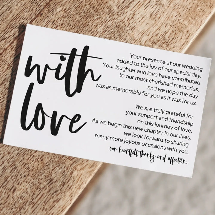 Elegant Black & White Wedding Thank You Cards for Guests (25 Pack) - Reception Table Favors or Bridal Centerpieces, Love & Gratitude, 4x6 Set