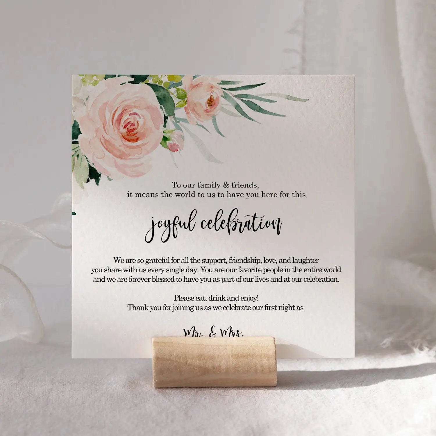 Graceful floral wedding thank you place cards for reception tables setting favors or decorations guests 4”x4” 50 pack