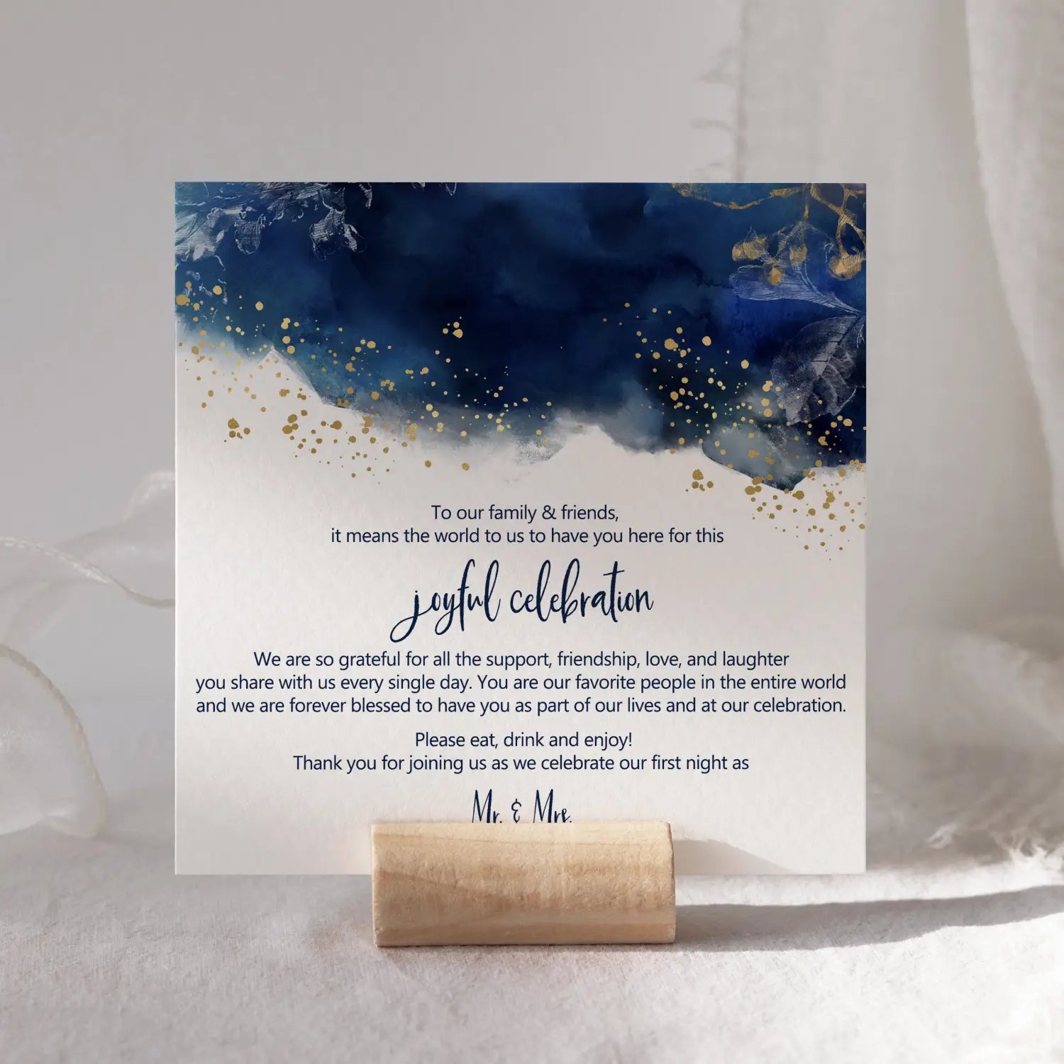 Navy watercolor wedding thank you place cards for reception tables setting favors or decorations guests 4”x4” 50 pack