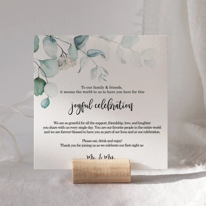 Greenery Wedding Thank You Place Cards for Reception Tables, Place Setting Favors or Decorations for Guests, 4”x4”, 50 Pack