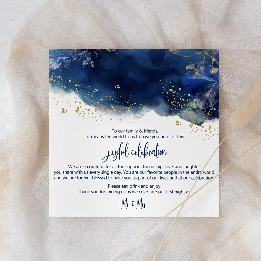 50-Pack Navy Watercolor Wedding Thank You Cards - 4x4 Reception Table Favors