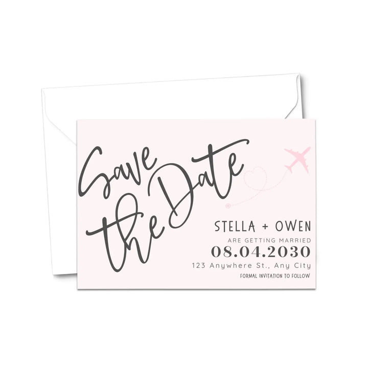 Custom Pink and White Save the Date Cards - Personalized 4x6 Inch Invitations with Elegant Typography and White Envelopes - Perfect for Weddings, Birthdays, and Showers