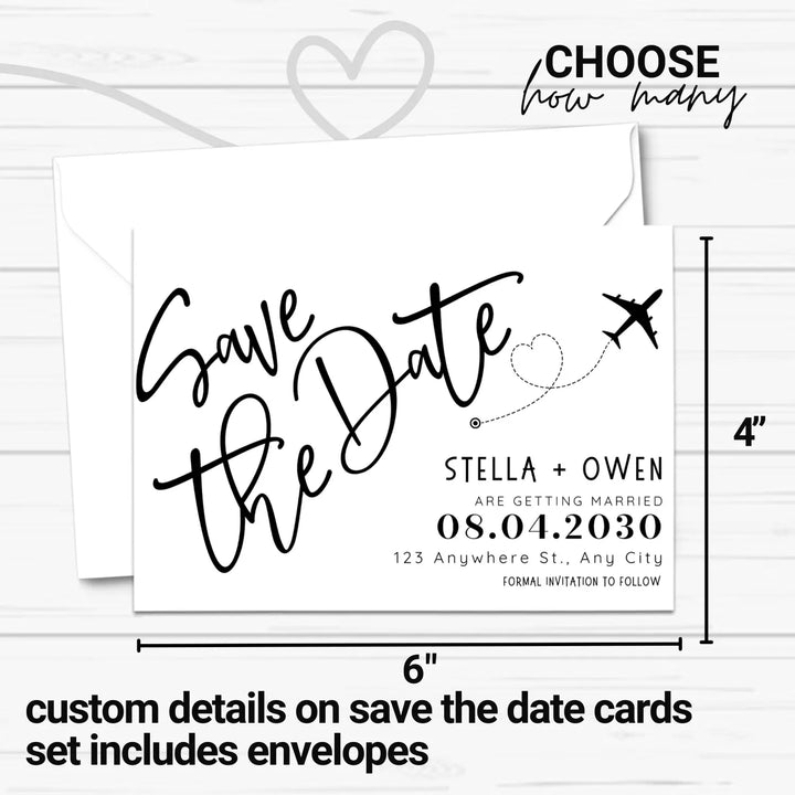 Custom White and Black Save the Date Cards - Personalized 4x6 Inch Invitations with Elegant Typography and White Envelopes - Perfect for Weddings, Birthdays, and Showers