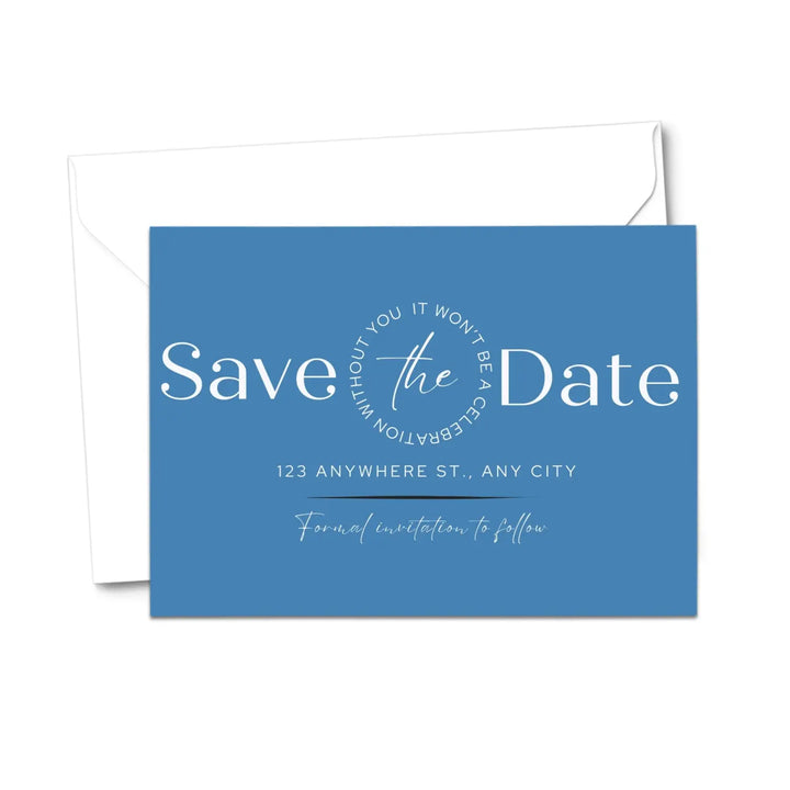 Custom Celestial Blue and Black Save the Date Cards - Personalized 4x6 Inch Invitations with Elegant Typography and White Envelopes - Perfect for Weddings, Birthdays, and Showers