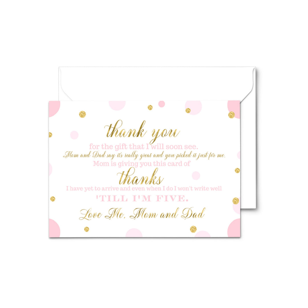 Pink and Gold Thank You Cards for Baby Girl Shower – Personalized Notecards (Pack of 25) - Paper Clever Party