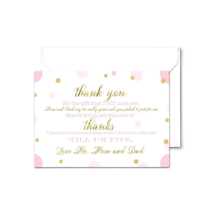 Pink and Gold Thank You Cards for Baby Girl Shower – Personalized Notecards (Pack of 25) - Paper Clever Party