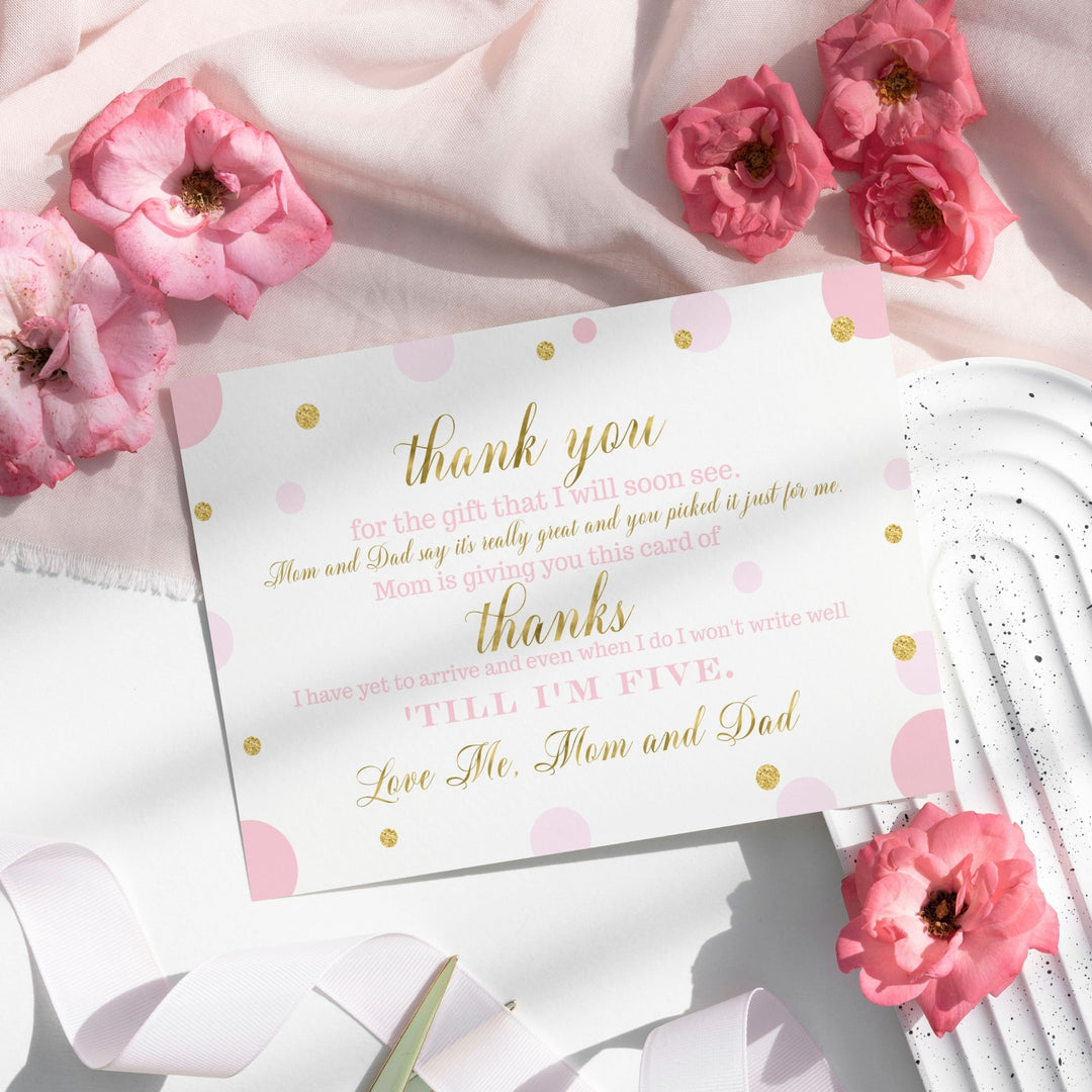 Pink and Gold Thank You Cards for Baby Girl Shower – Personalized Notecards (Pack of 25) - Paper Clever Party