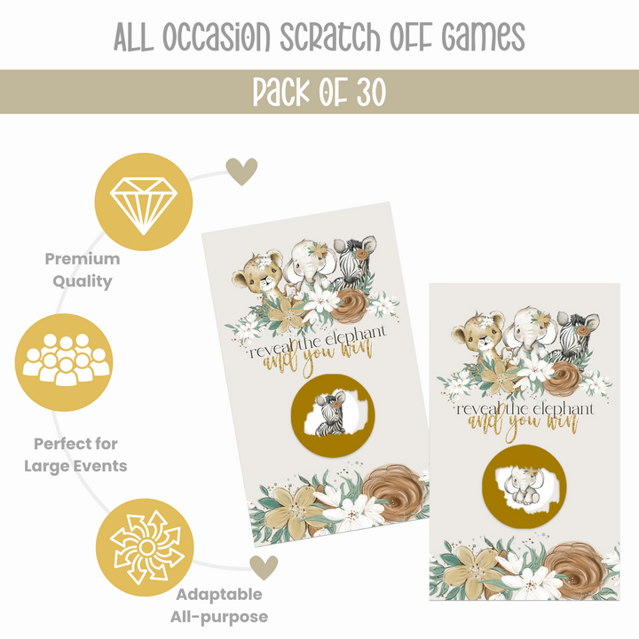 Flora Safari Scratch Off Cards (30 Pack) Girls Baby Shower Games, Cute Floral and Jungle Themed Favors - Paper Clever Party