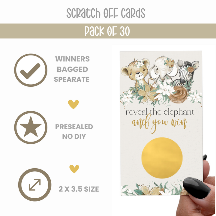 Flora Safari Scratch Off Cards (30 Pack) Girls Baby Shower Games, Cute Floral and Jungle Themed Favors - Paper Clever Party