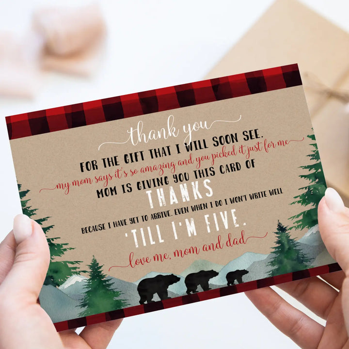 Lumberjack Boys Thank You Cards for Baby Shower – Notecards with Envelopes (Pack of 25)