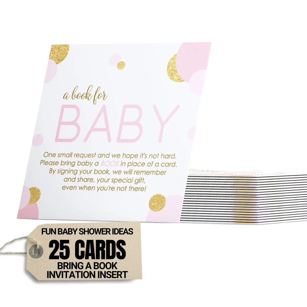 Pink and Gold Books for Baby Shower Request Cards