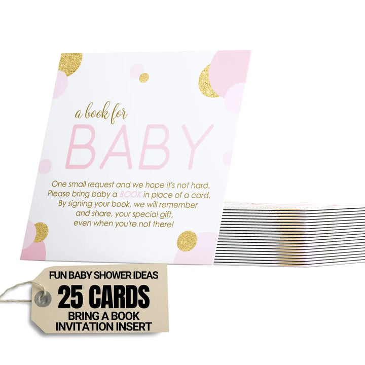 Pink and Gold Books for Baby Shower Request Cards