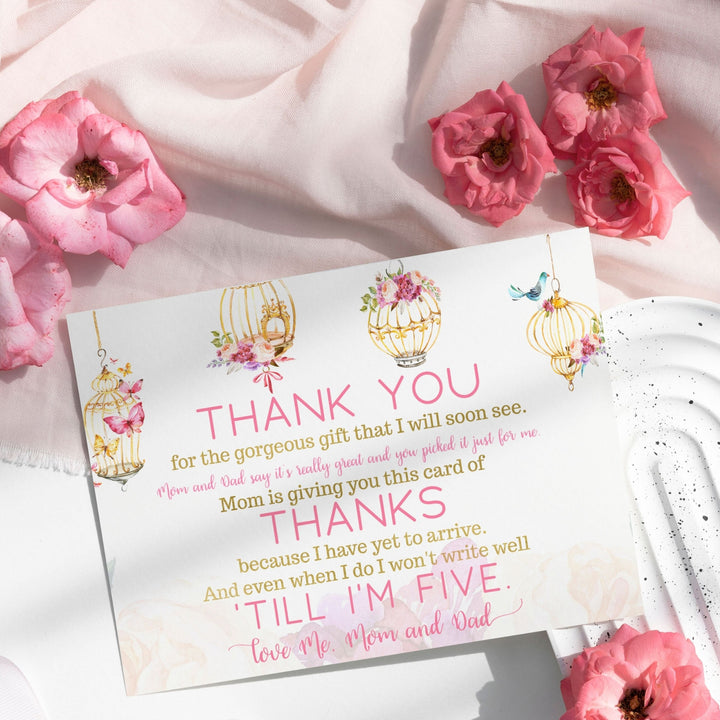 Butterfly and Floral Girls Baby Shower Thank You Cards - 15 Pack with Pink Envelopes, 4x6 - Paper Clever Party