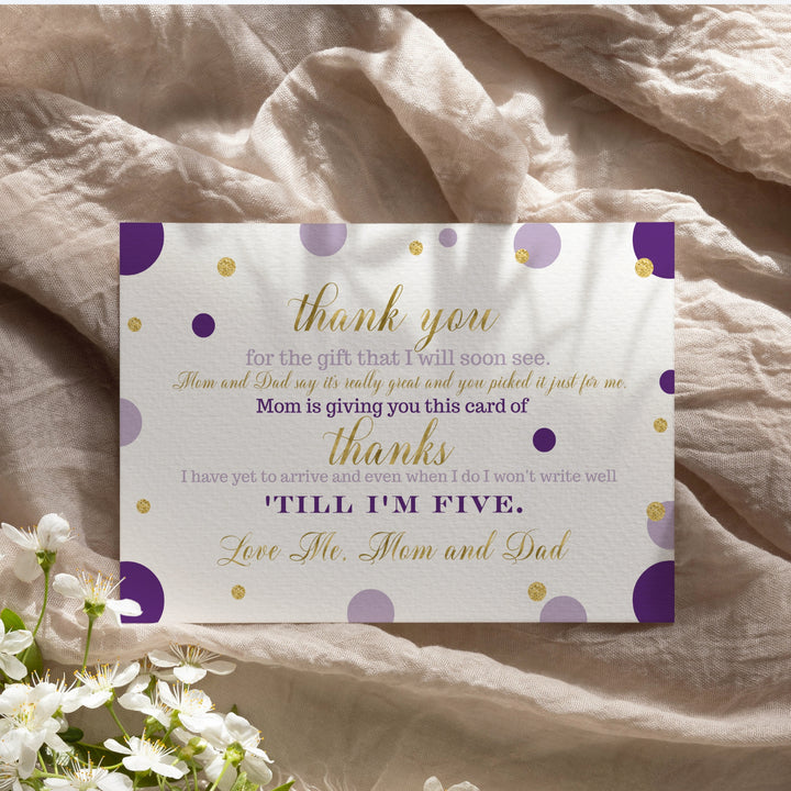 Purple and Gold Girls Baby Shower Thank You Cards - 15 Pack Elegant Notecards, 4x6 - Paper Clever Party